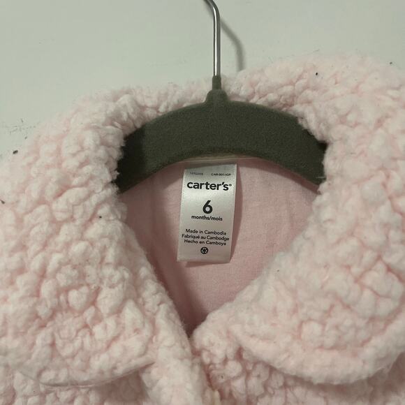 Carter's Baby Girl Pink Sherpa Sweater Jacket Size 6 Months - Picture 2 of 5